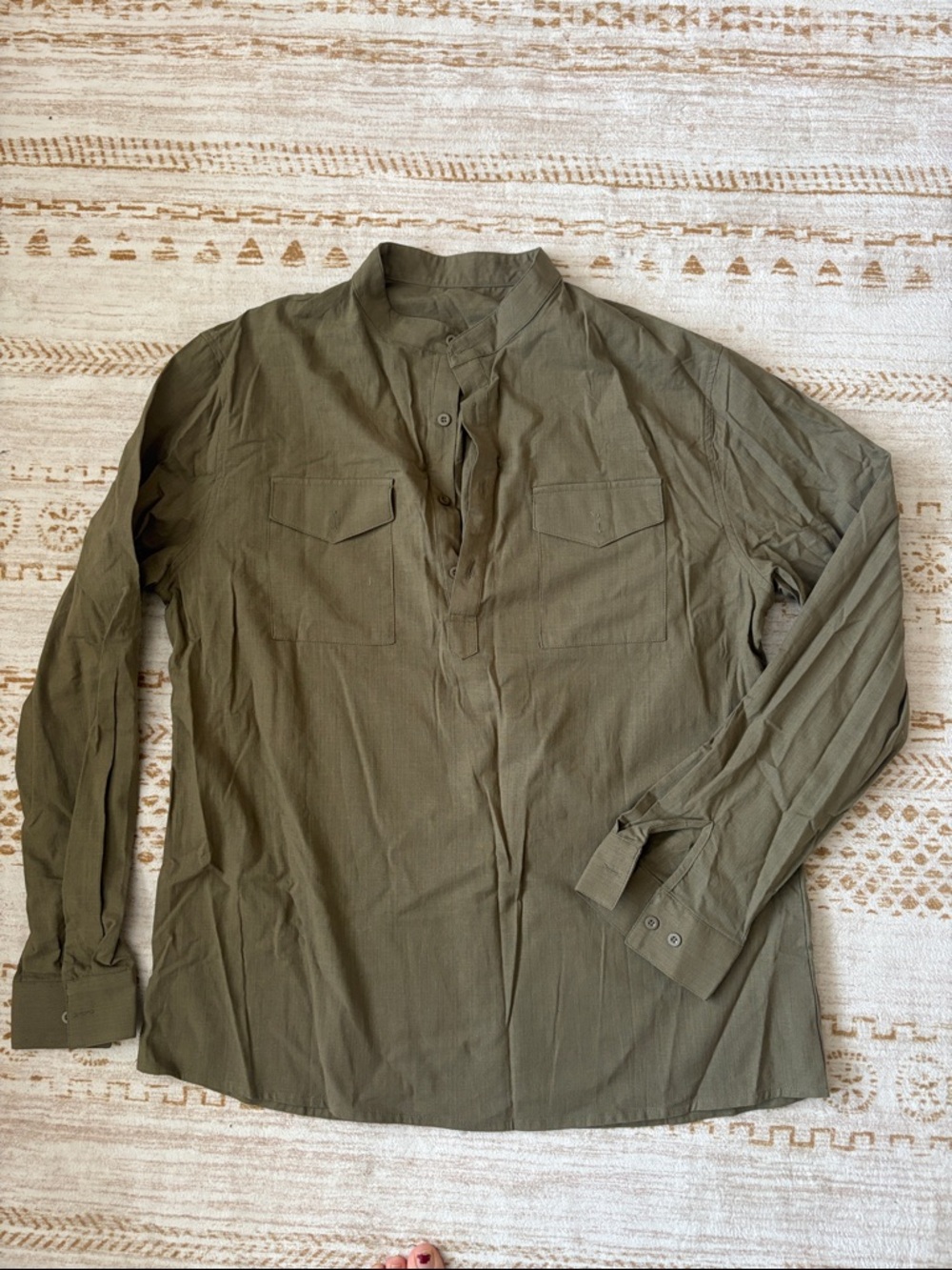 Men's Olive Green Military-Style Pullover Shirt Jacket